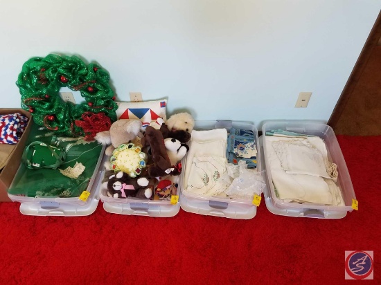 Holiday Wreath, Place Mats and Garland, Assorted Stuffed Animals and Other Assorted Place Mats,