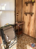(2) Polyester Folding Lawn Chairs Set of (4) Vintage TV Trays, Handmade Wooden Two Tier Side Table