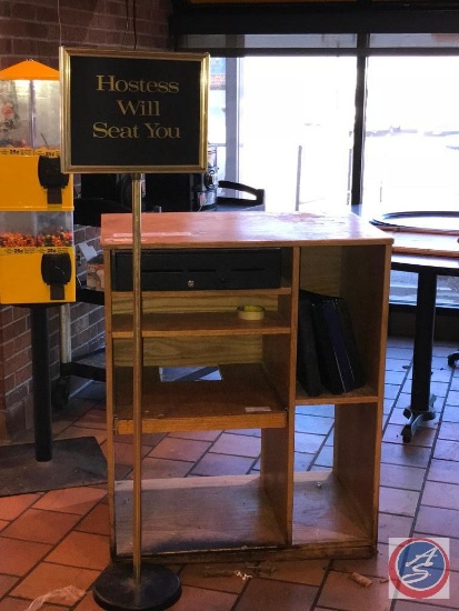 Hostess Podium Measuring 32 1/2 X 20 1/2 X 29 With Cash Drawer No Key and 4 Shelves, Hostess Will