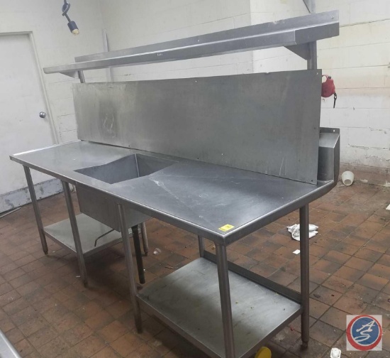 Stainless Steel Prep Table with Sink and Drain Measuring 96 X 30 X 64 1/2 {{No Hook-up for Water)