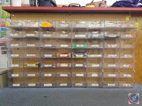 Peg Board Measuring 64 X 39 with 48 Plastic Bin Attatched [CONTENTS SOLD SEPERATELY)
