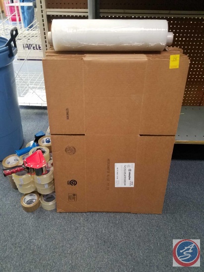 (18) Moving Boxes, Two Tape Guns with Refills, Packing Tape and Shrink Wrap