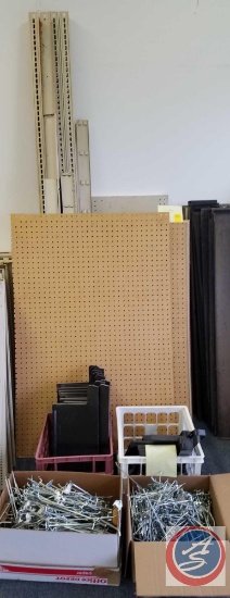 Extra Parts for Lozier Shelving Units Including Long and Short Peg Board Hooks, (5) Back Panels,