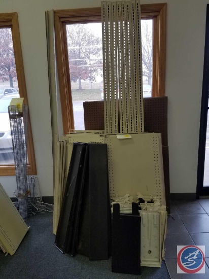 (7) Section of Lozier Brand Single Sided Peg Board with Double Sided Capability 3 Foot Shelves.