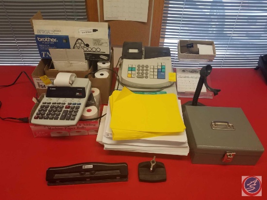 Office Supplies Including Adding Machine Paper Rolls in Various Sizes, Royal 325CX Cash Management