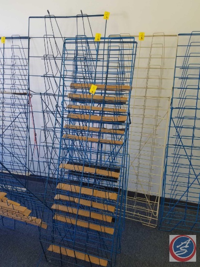 Blue Wire Book Rack Measuring 55 X 25, (2) Blue Wire Book Racks Measuring 53 X 26 and White Book