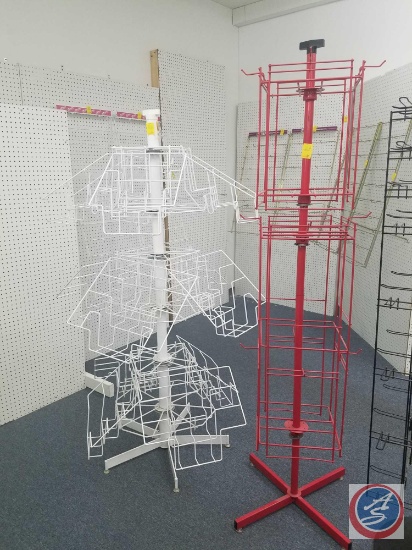 Free Standing Three Tier Rotating Magazine Rack Each Tier Having 4 Units Measuring 69 X 38, Red Two
