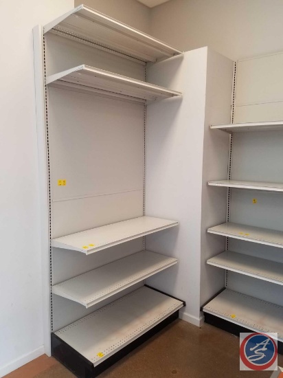 4 Sections of Lozier Shelving, Single Sided; including 8 Shelves Measuring 4' x 19", Uprights 108",