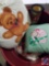 Festive Teddy Bear Rug and Pillows in Rubbermaid Garbage Container with Lid