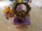 Floral Basket and Large Champagne Glass with Floral Decorations and Assorted Small Bunny Figurines