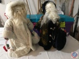 Two Vintage Table Top Santa's Approx. 2 Ft. Tall in Hinged Rubbermaid Tote