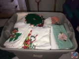 Christmas Hand Towels, Wash Cloths, Crocheted Pot Holder, Holiday Handkerchief and More in Tote