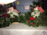 Two Snowman Centerpieces One with Lantern, The Other Holding a NOEL Sign in Tote