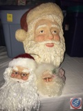 Three Vintage Hanging Santa Heads in Various Sizes Tote Included
