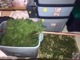 Plastic Pine Garland and Small Plastic Trees in Tote with Lid