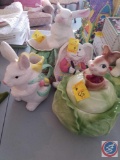 Peter Rabbit Cabbage Cookie Jar, Resin Bunny,(2) Bunny Planters (Peter Rabbit Has Come Unglued From