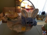 Bunny Rabbit Cake Tray, Bunny Candy Dish, Zrika Hand Painted Cotton-Tail Dish and Crochet Easter