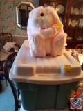 Large Plush Pink Easter Bunny and Assorted Bunny Figurines and Some Wooden Carved Bunny, Bunny Wall