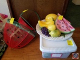 Ceramic Fruit Tray, Watermelon Themed Kitchen Towel, Place Mats and (2) Watermelon Baskets