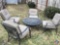 Bistro Set, Outdoor Chairs Windchimes (partially broken) Charcoal Grill, Cinderblock and Board