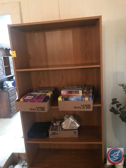 Book Case Measuring 29.5"X 71"X 11.5" {{RECORDS SOLD SEPERATELY}} Assorted Cassettes, and More.