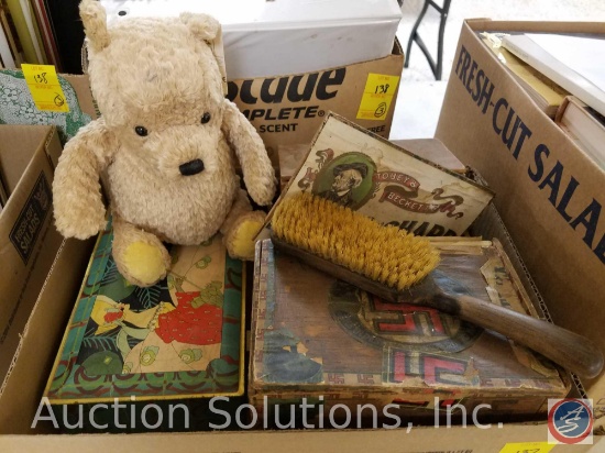 Classic Pooh Bear, Vintage Wooden Hairbrush, [3] Cigar Boxes One with Nazi Print, One with Tobey +