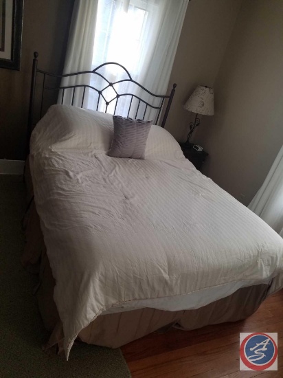 Full Size Bed Frame, Comforter, Pillows {{COMFORTER AND PILLOWS INCLUDED; SHEETS, BOXSPRINGS AND