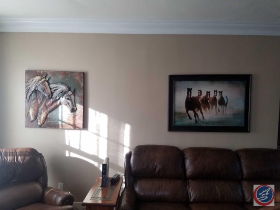 Horse Oil Painting 42" x 30" , Metal Horse Wall Hanging 30" x 30"