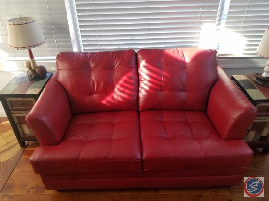 Red Leather Loveseat Hideaway Bed 60" x 36" x 35"