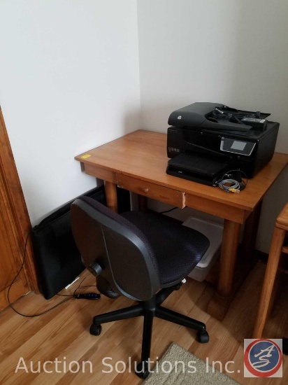 Computer Desk Measuring 40"X 25"X 30", Rolling Adjustable Office Chair, HP Office Jet 6600 Printer,