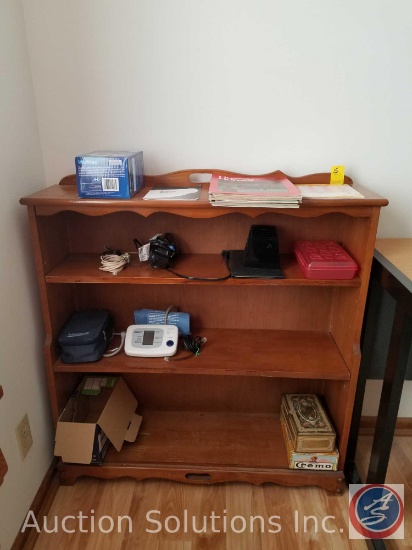 (3) Shelf Book Case Measuring 36"X 9.5"X 37 and Contents Including (2) Life Source Blood Pressure