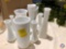 Assorted White Glass Vases, (2) White Glass Bowls and White Glass Lidded Candy Dish