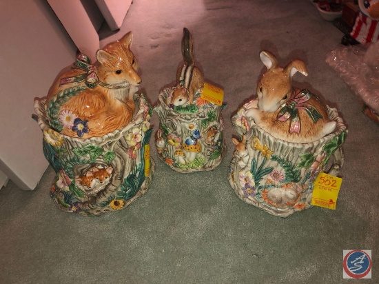 (2) Fitz and Floyd Classics Cookie Jars One with Fox Lid, One with Bunny Lid, Fitz and Floyd