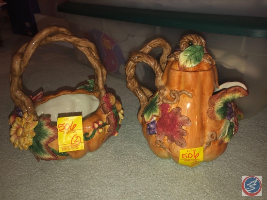 Fitz and Floyd Acorn Pitcher and Acorn Basket