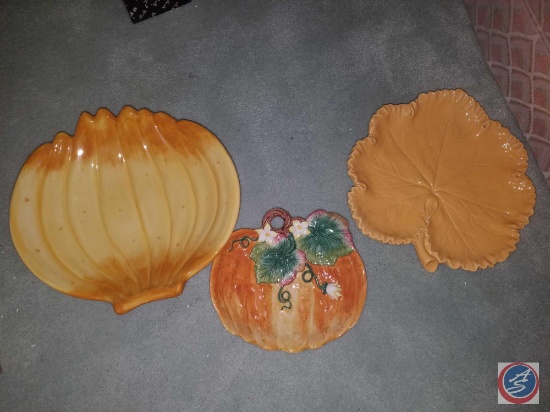 Fitz and Floyd Home Fragrance Dish, Pumpkin Dish and Unmarked Leaf Plate