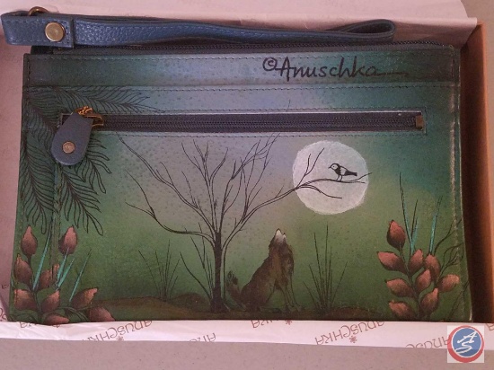 Anuschka Hand Painted Clutch with Wolves