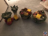 (2) Vegetable Fitz and Floyd Candy Dishes and (2) Vegetable Candle Holders