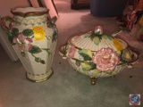 Fitz and Floyd Floral Punch Bowl and Large Fitz and Floyd Vase