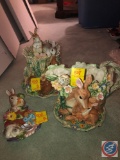 Fitz and Floyd Mom and Baby Deer Forest Pitcher and Fitz and Floyd Forest Design Cookie Jar and