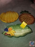 Fitz and Floyd Pineapple Dish, Fitz and Floyd Banana Dish and Fitz and Floyd Lettuce Leaf Dish and