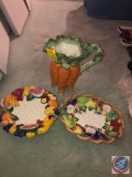 (2) Fitz and Floyd Classic Serving Trays and Carrot Pitcher