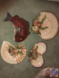 Fitz and Floyd Fish Tray, (3) Fitz and Floyd Sea Shell Trays and Fitz and Floyd Sea Shell Dish with