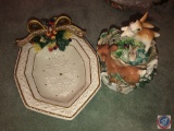 Fitz and Floyd Christmas Animals Candy Dish and Fitz and Floyd Holly Candy Dish