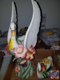 Fitz and Floyd Classic Swan Vase and Fitz and Floyd Swan Jewelry Basket with Egg Inside