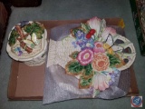 Fitz and Floyd Wall Floral Dish and Fitz and Floyd Basket with Lid