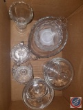 (2) Cut Glass Candy Dishes with Lids, Cut Glass Cream and Sugar Dishes, Cut Glass Champagne Flute