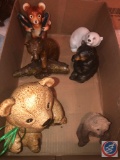 Bear Holding Two Fish (Tail on Fish is Broken), Polar Bear Made in USSR, Bear on Log Figurine, Teddy