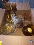 Amber Glass Candy Dish, Candle Holders, Candle Holder Centerpiece and Deer Lidded Candy Dish