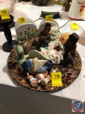 (2) Napkin Holders, Sea Shell Soap Holder on Stand, Candle Holder, Duck Dish, (3) Blown Glass