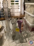 (2) Cristal d'Arques Champagne Flutes, Assorted Glass Vases, Large Candle Stick Holder